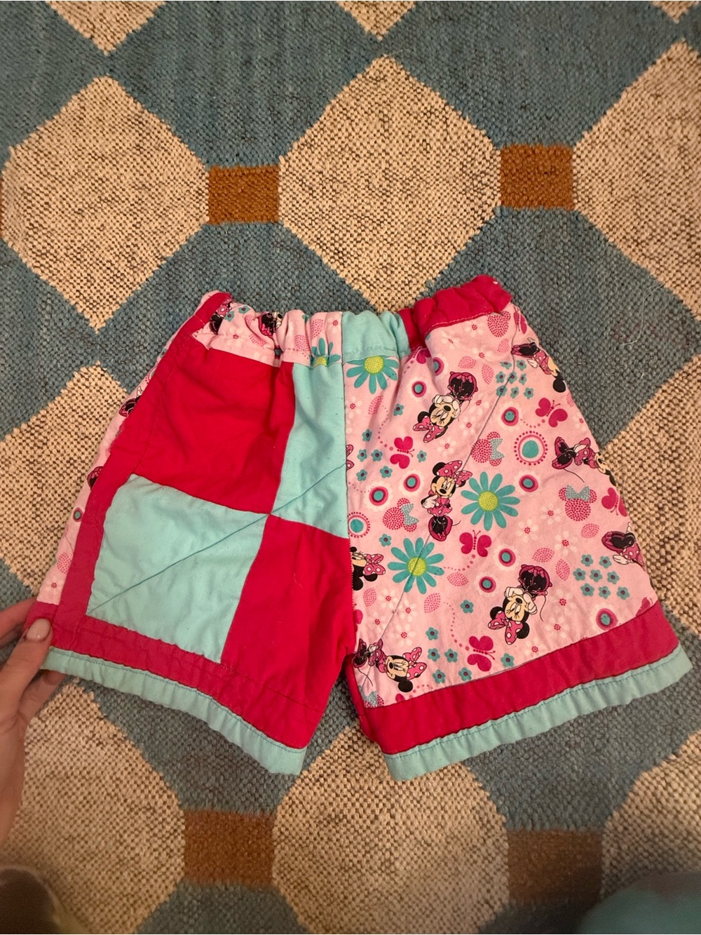 Handmade Minnie Mouse Disney pink Aqua Patchwork Girls' Shorts quilted